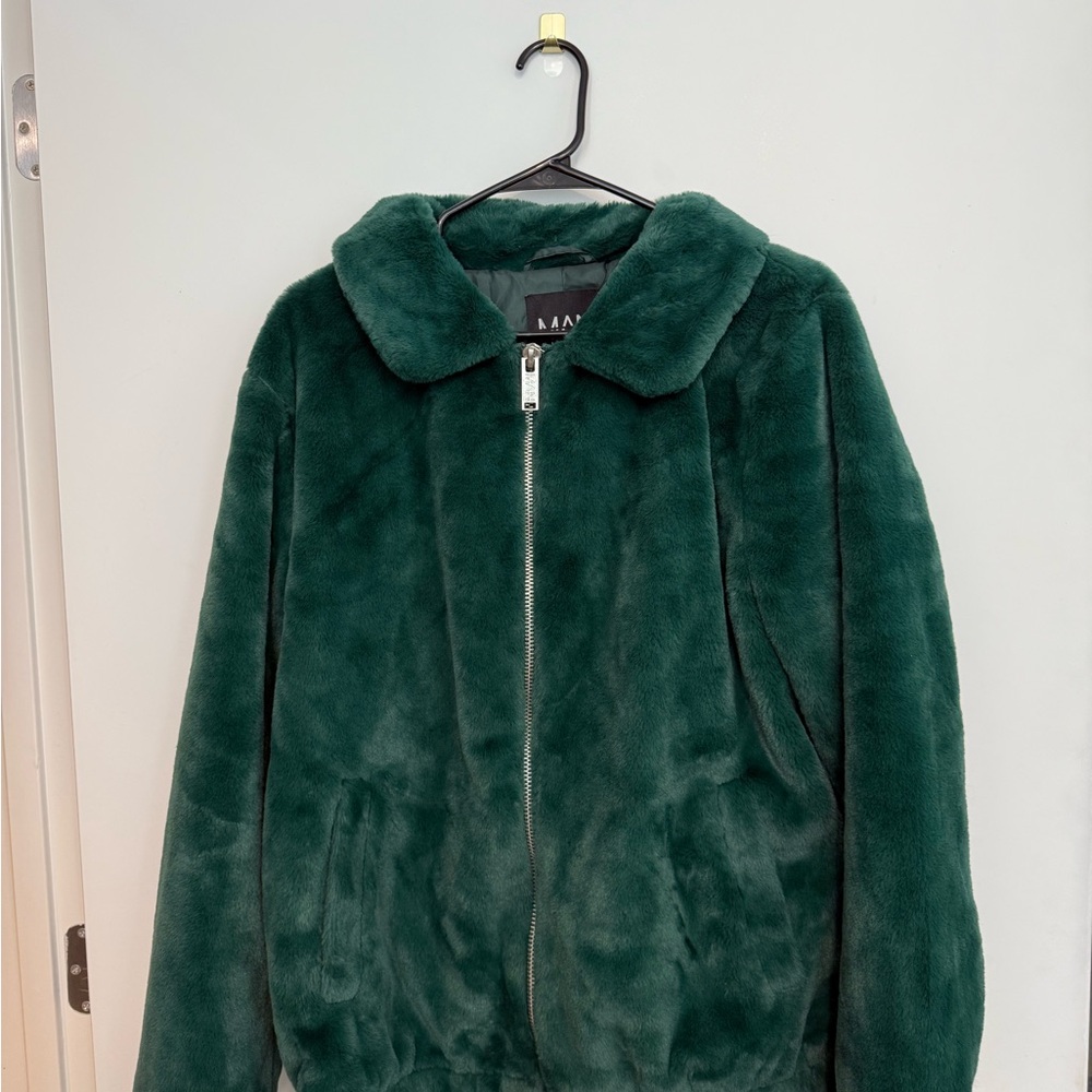 Boohoo Green Faux Fur Bomber Jacket